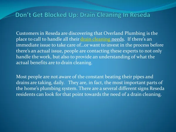 Dont Get Blocked Up: Drain Cleaning In Reseda