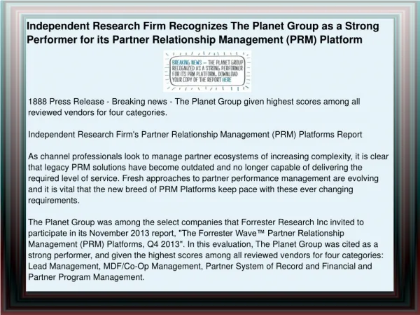 Independent Research Firm Recognizes The Planet Group