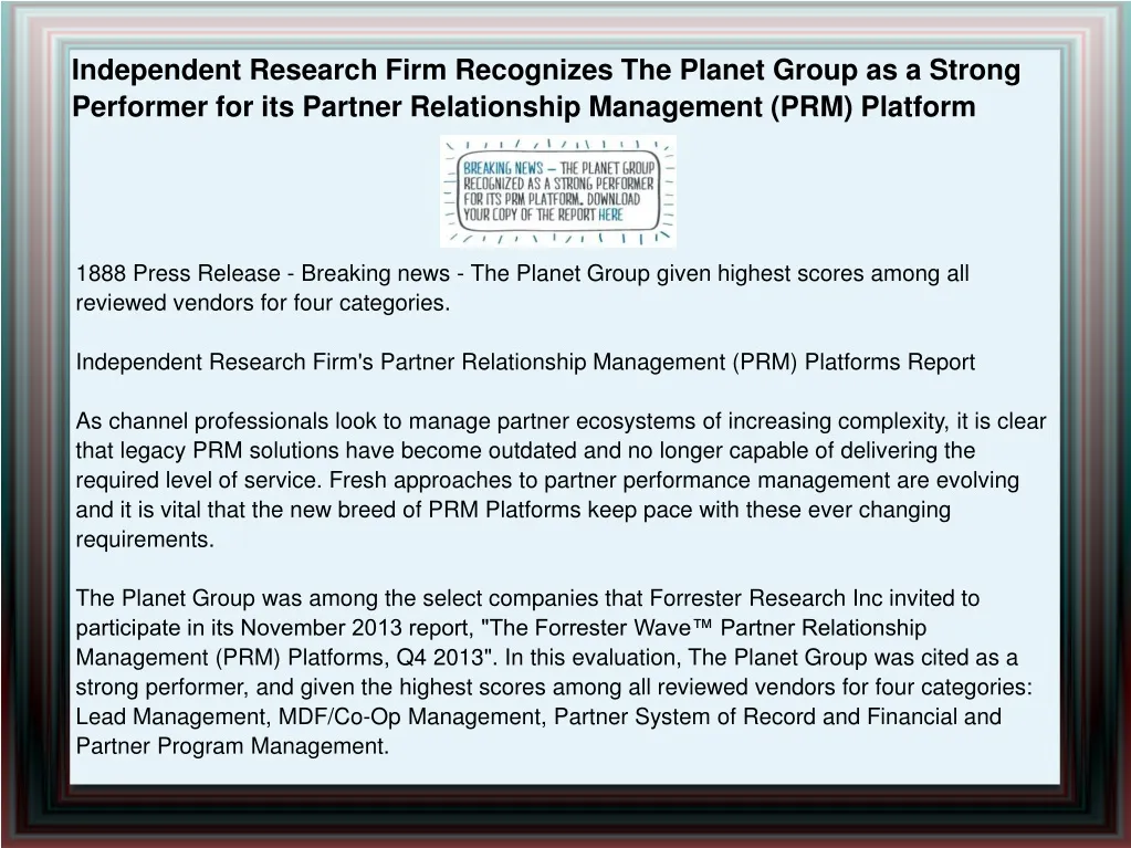 independent research firm recognizes the planet