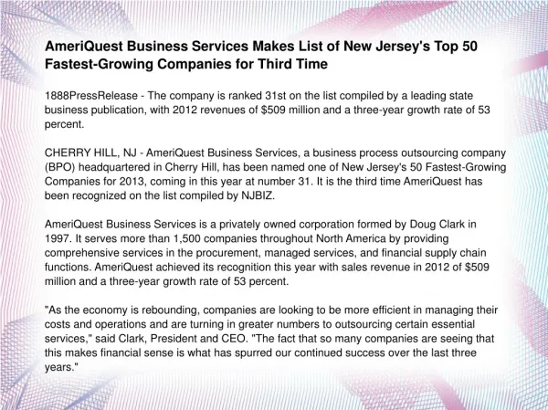 AmeriQuest Business Services Makes List of New Jersey