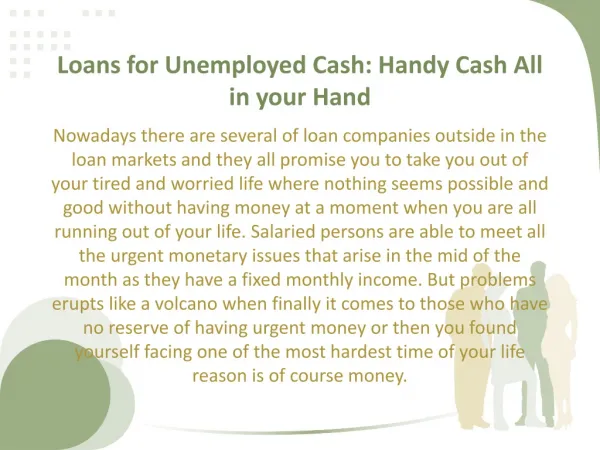Loans for Unemployed People in UK
