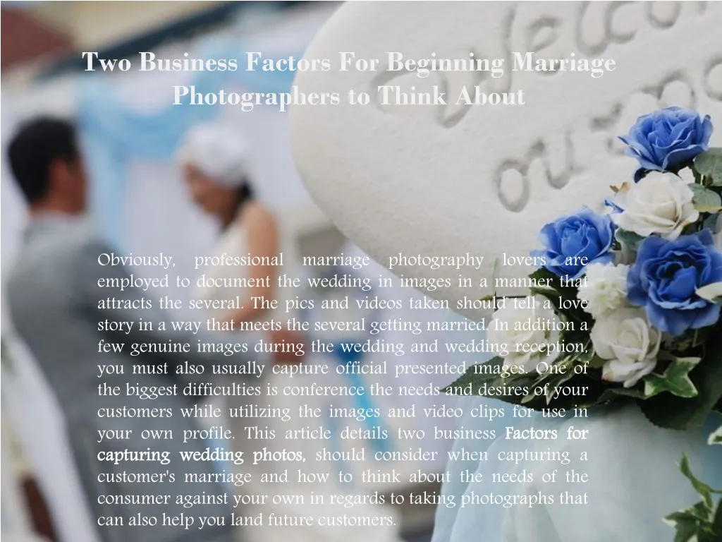 two business factors for beginning marriage photographers to think about
