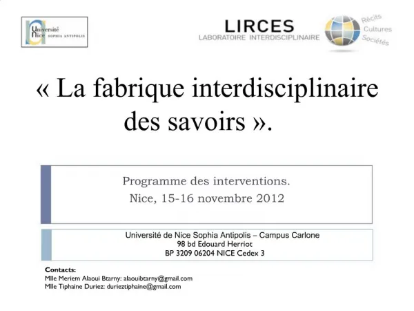 La fabrique interdisciplinaire des savoirs .