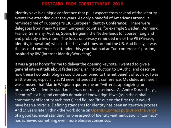 Postcard from IdentityNext 2013