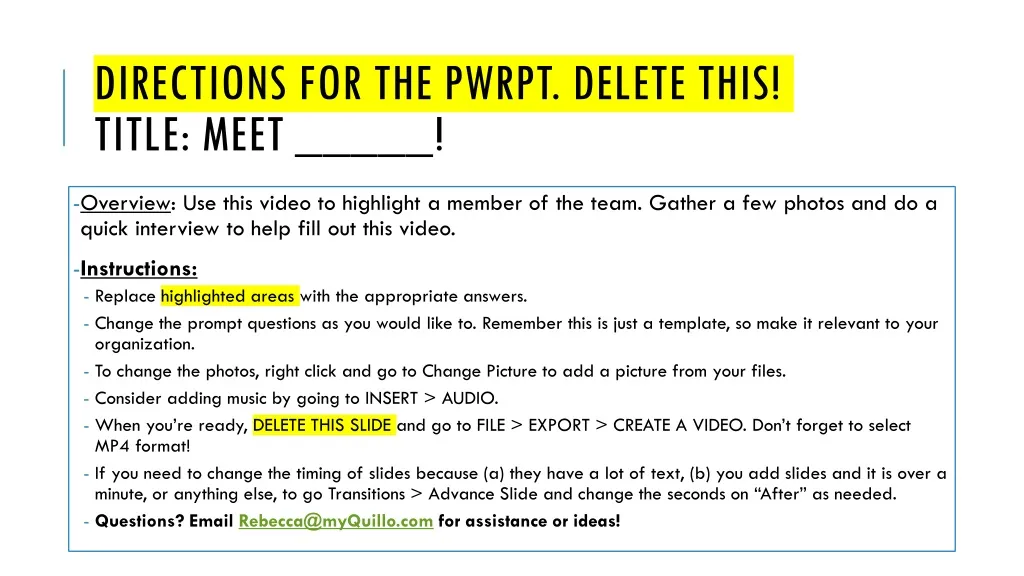 directions for the pwrpt delete this title meet