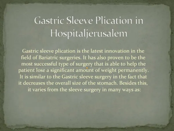 Gastric sleeve plication in hospitaljerusalem