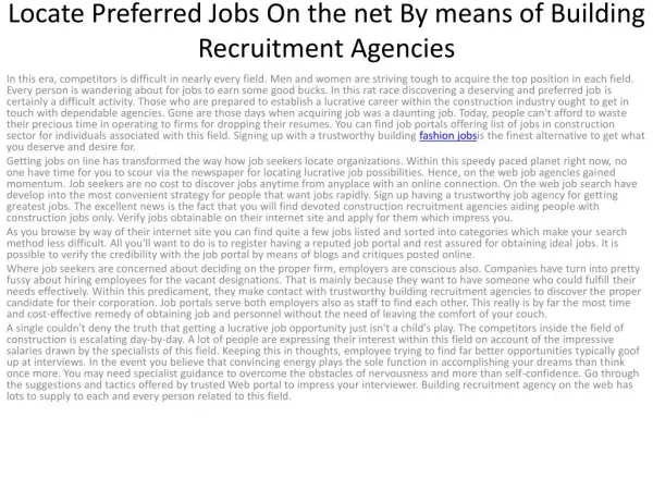 Locate Preferred Jobs On the net By means