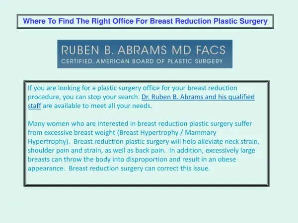 Breast Reduction Plastic Surgery