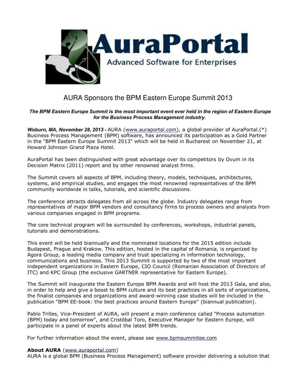 aura sponsors the bpm eastern europe summit 2013