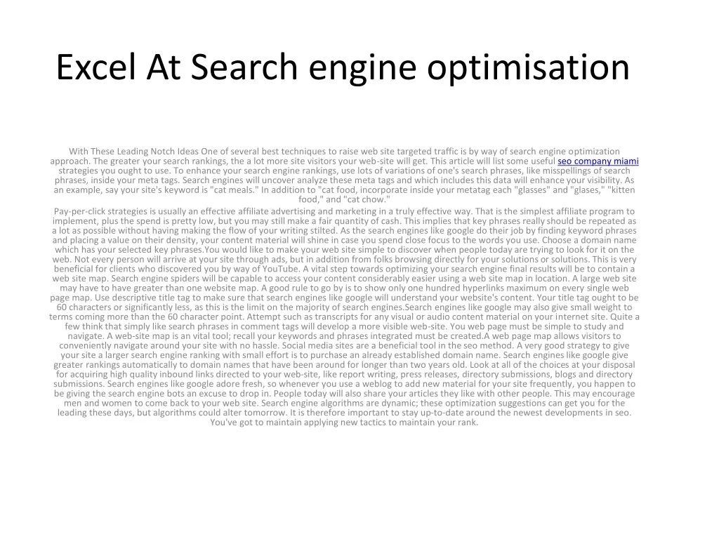 excel at search engine optimisation