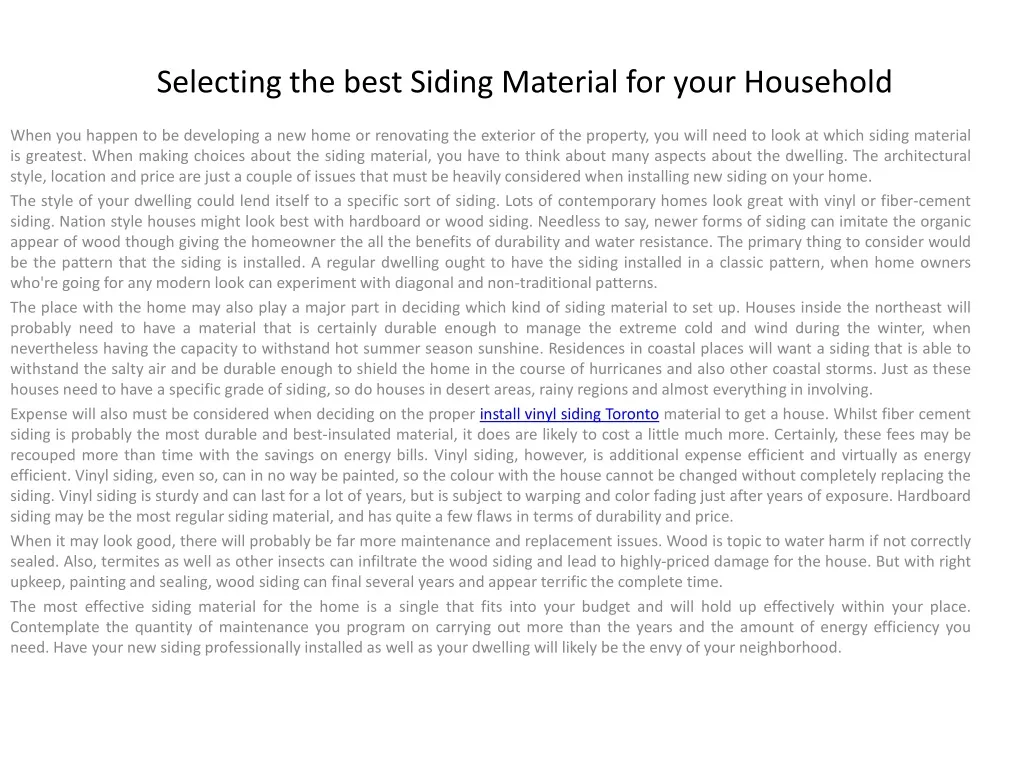 selecting the best siding material for your household