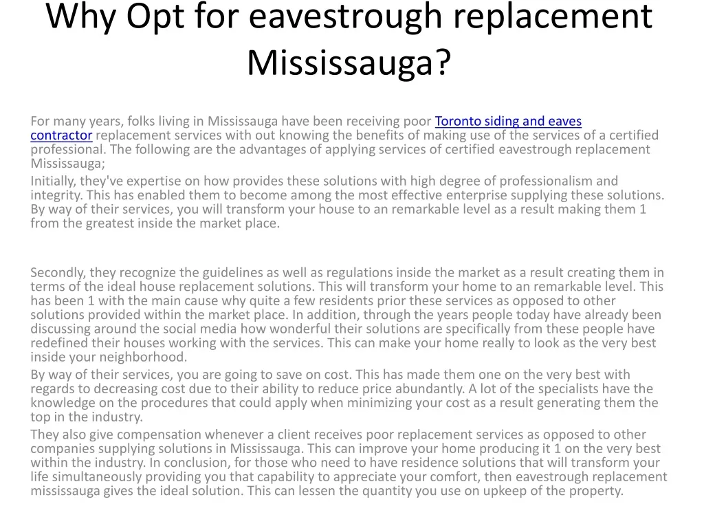 why opt for eavestrough replacement mississauga