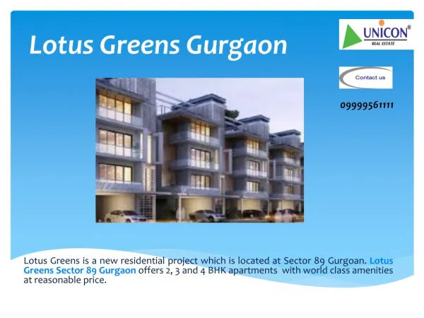 Lotus Greens Gurgaon - Launch In Sector 89 Gurgaon