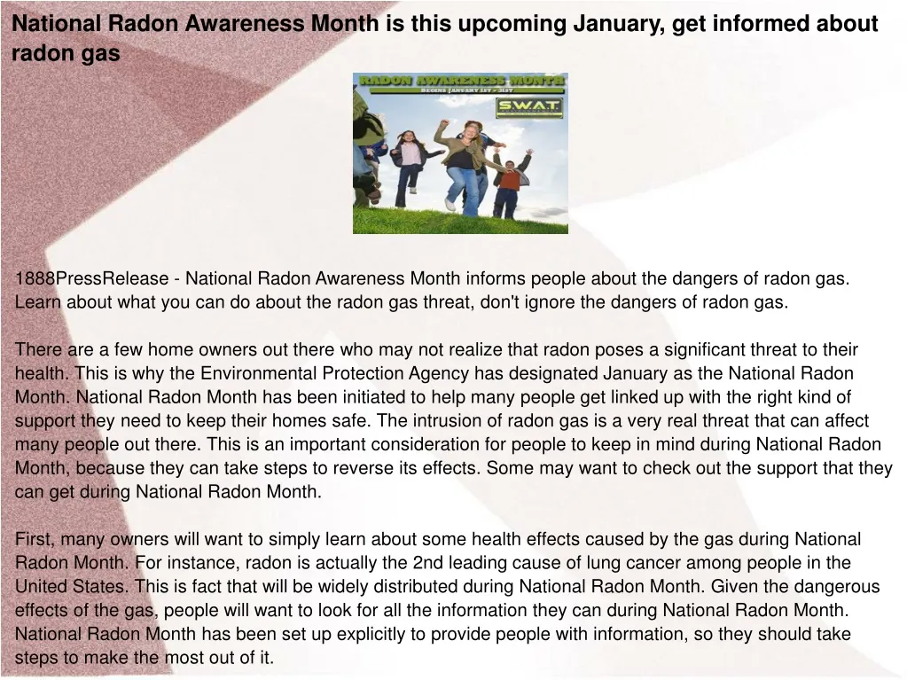 national radon awareness month is this upcoming