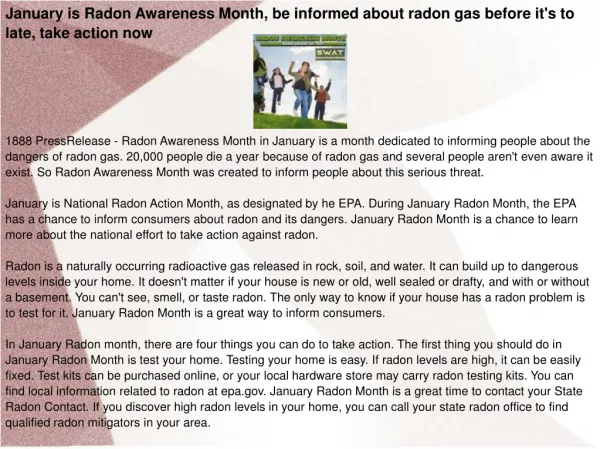 January is Radon Awareness Month,