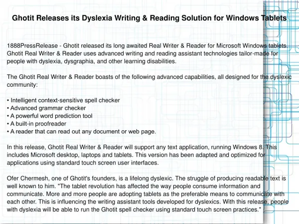 Ghotit Releases its Dyslexia Writing