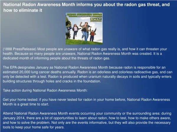 National Radon Awareness Month informs you about the radon