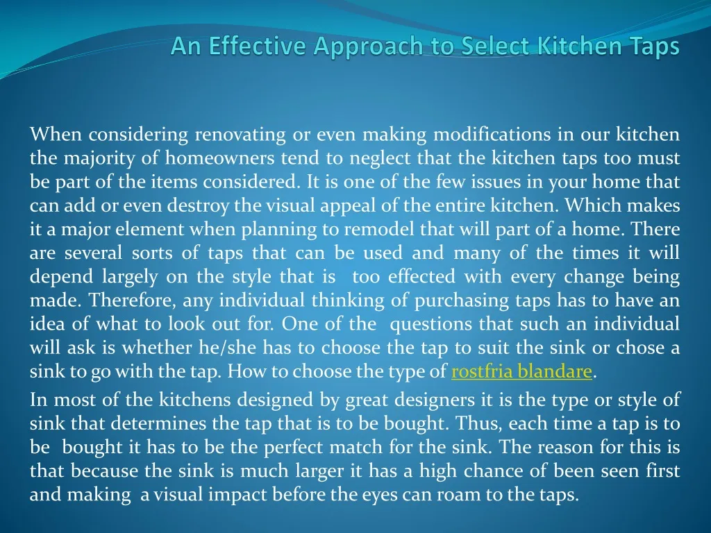 an effective approach to select kitchen taps