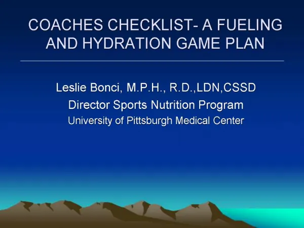 COACHES CHECKLIST- A FUELING AND HYDRATION GAME PLAN