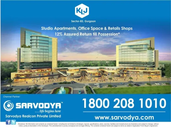 KLJ Sector 83 Gurgaon 9910025066 Studio Apartment, Retail Sh