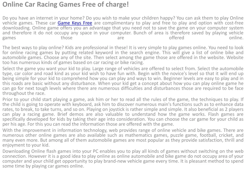 online car racing games free of charge