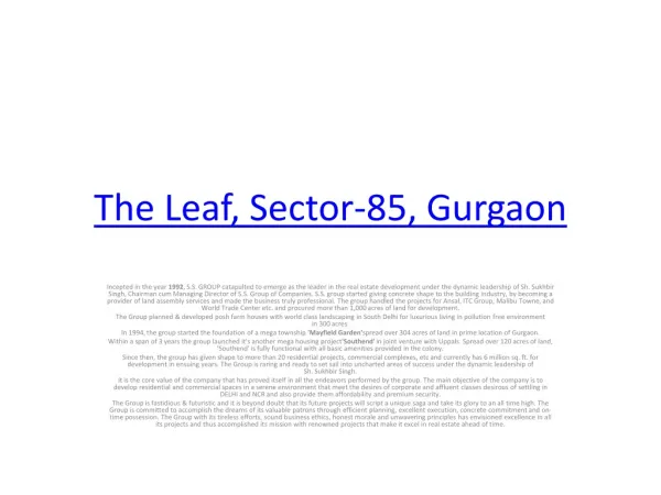 Booking open for The leaf sector 85 gurgaon by aurumestates
