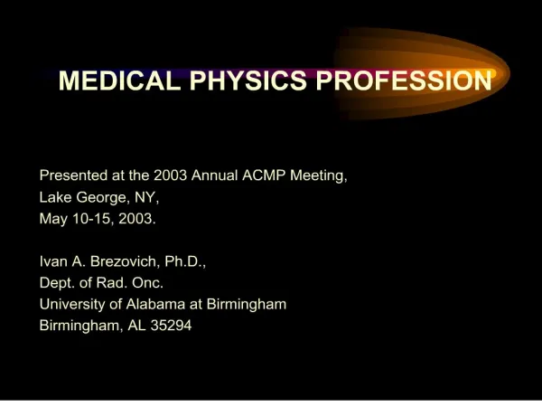 medical physics profession