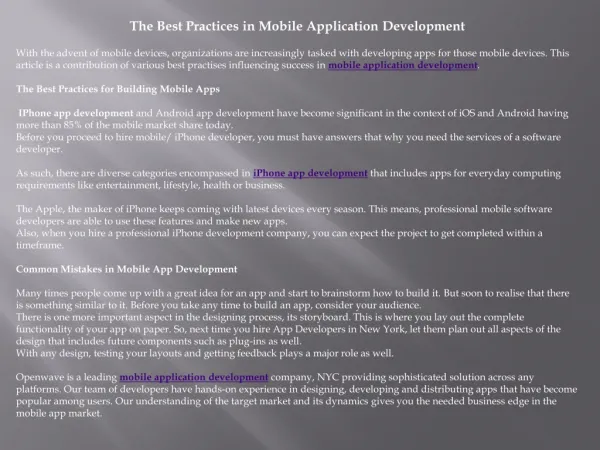 The Best Practices in Mobile Application Development