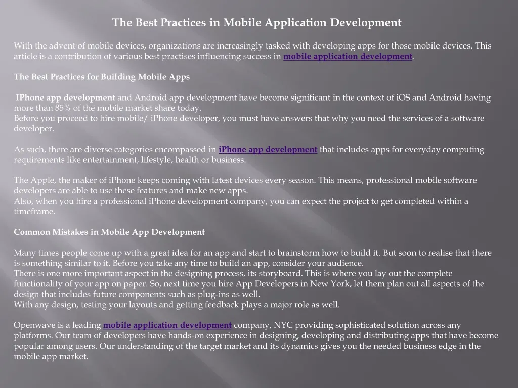 the best practices in mobile application