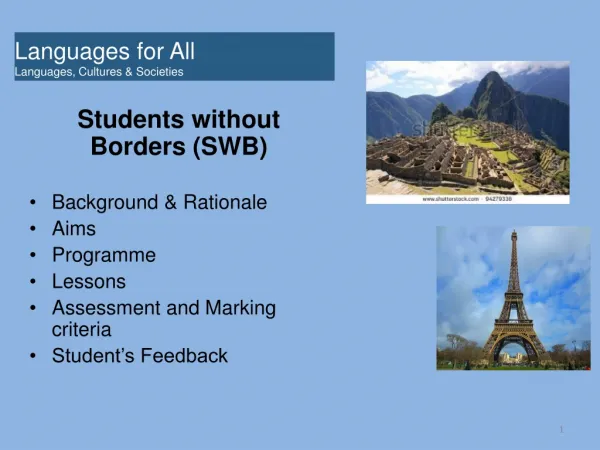 Students without Borders (SWB) Background &amp; Rationale Aims Programme Lessons
