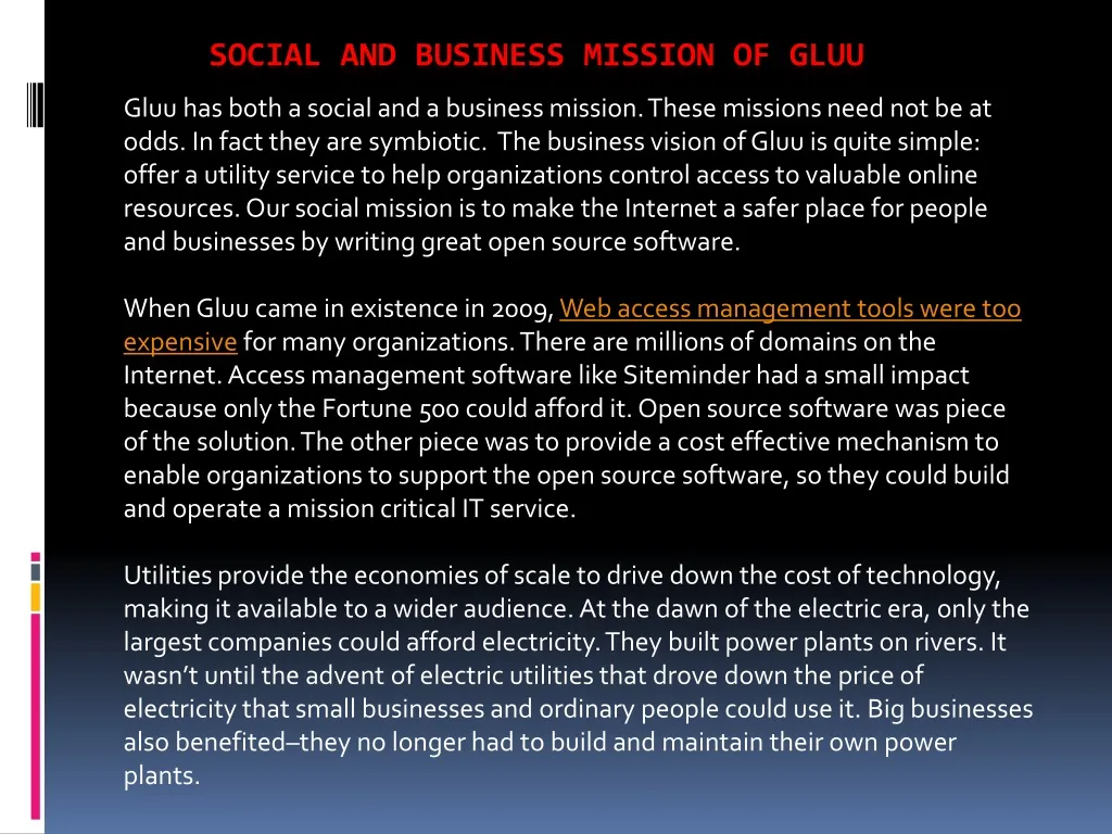 social and business mission of gluu