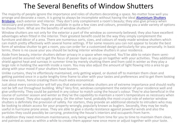 The Several Benefits of Window Shutters