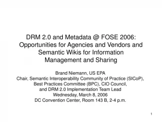 Brand Niemann, US EPA Chair, Semantic Interoperability Community of Practice (SICoP), - slide 1