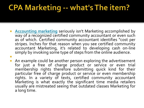CPA Marketing -- what's The item?