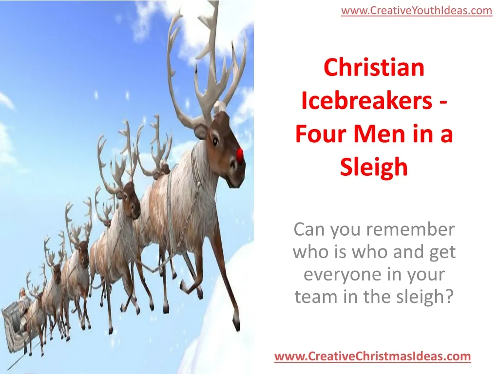 christian icebreakers four men in a sleigh
