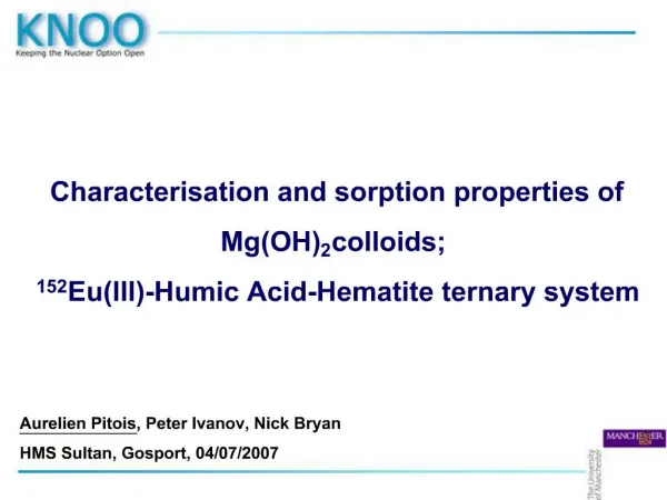 Characterisation and sorption properties of MgOH2 colloids; 152EuIII-Humic Acid-Hematite ternary system