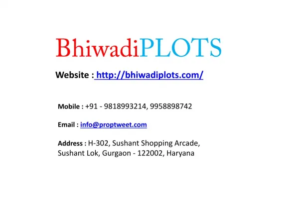 Bhiwadi Plots @ 9818993214
