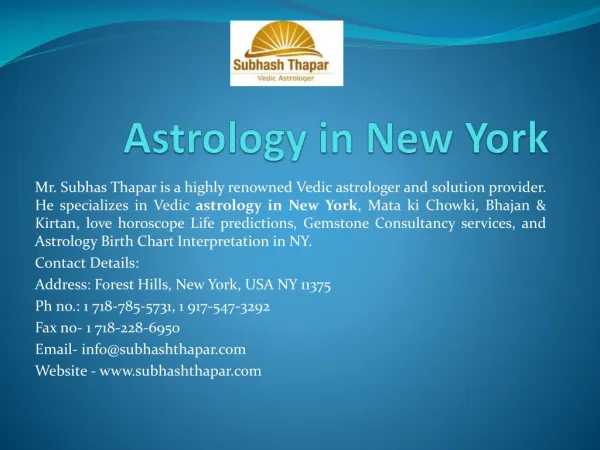 A Complete Astrology Services by Mr. Subhas Thapar