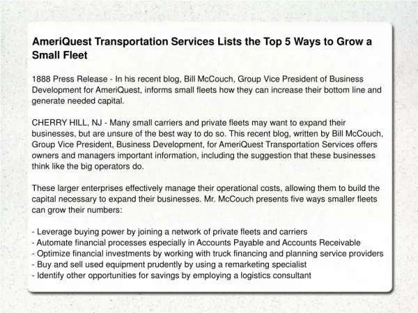 AmeriQuest Transportation Services Lists the Top 5 Ways