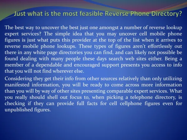 US Reverse Phone Directory