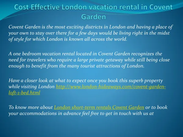 Cost Effective London vacation rental in Covent Garden