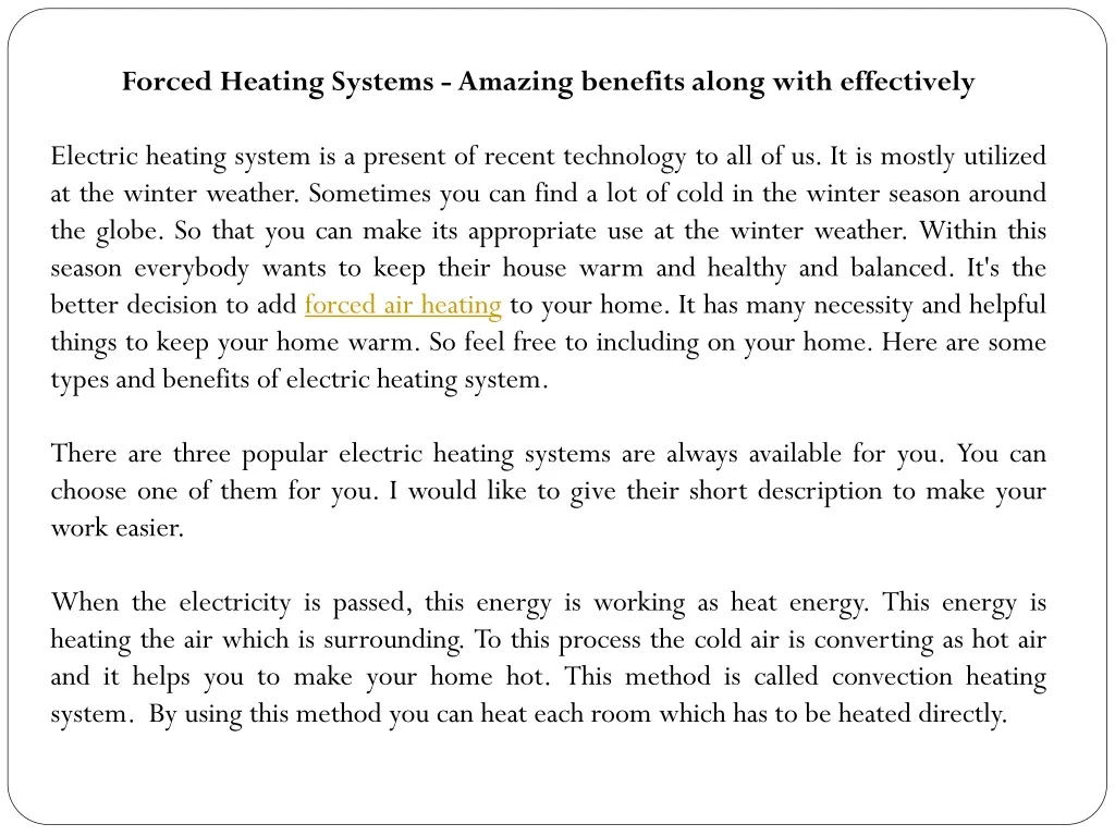 forced heating systems amazing benefits along