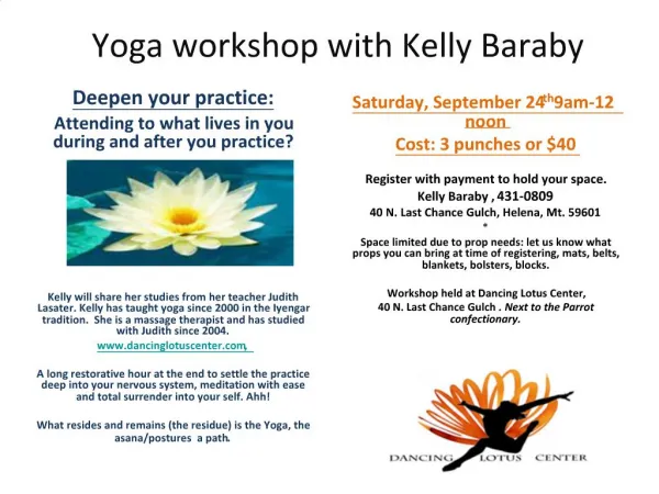 Yoga workshop with Kelly Baraby