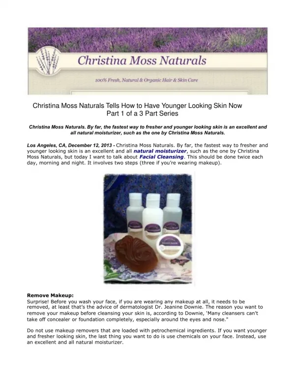 Christina Moss Naturals Tells How to Have Younger Looking Sk