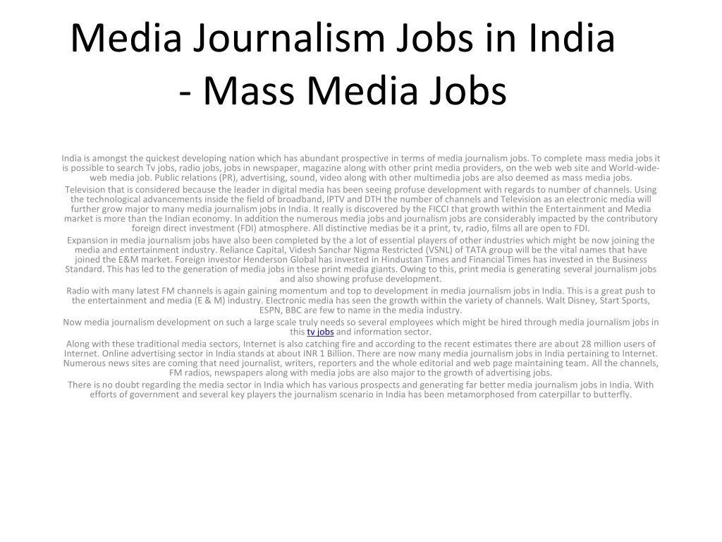 media journalism jobs in india mass media jobs
