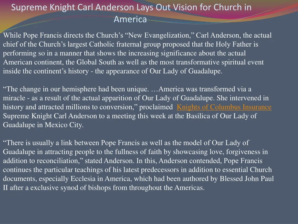 supreme knight carl anderson lays out vision for church in america