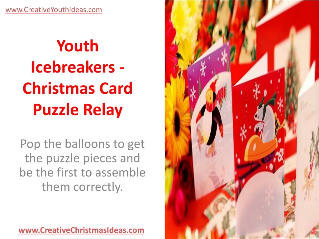 youth icebreakers christmas card puzzle relay