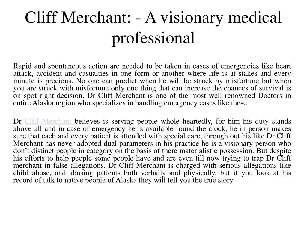 cliff merchant a visionary medical professional