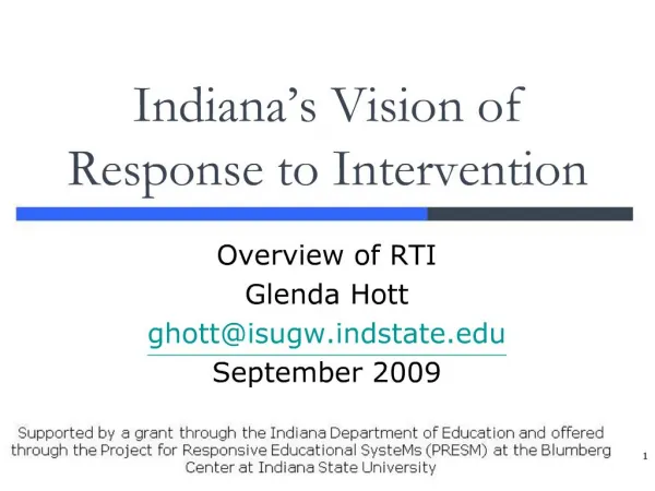 Indiana s Vision of Response to Intervention