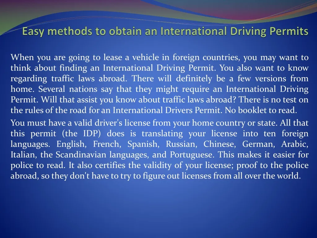 easy methods to obtain an international driving permits